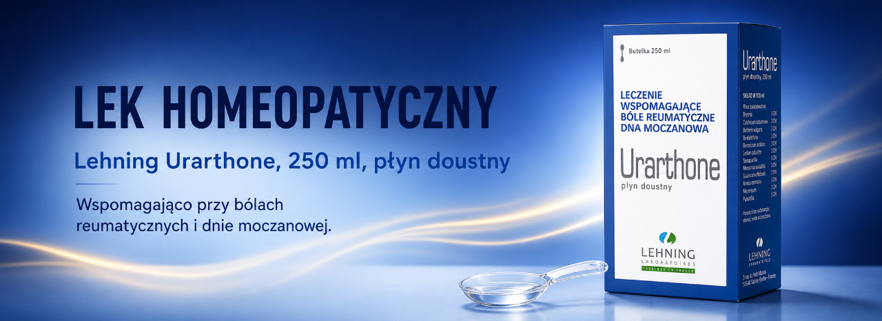 Lehning Urarthone — lek homeopatyczny, stosowanym jako uzupełnienie leczenia w bólach reumatycznych i dnie moczanowej, płyn doustny 250 ml