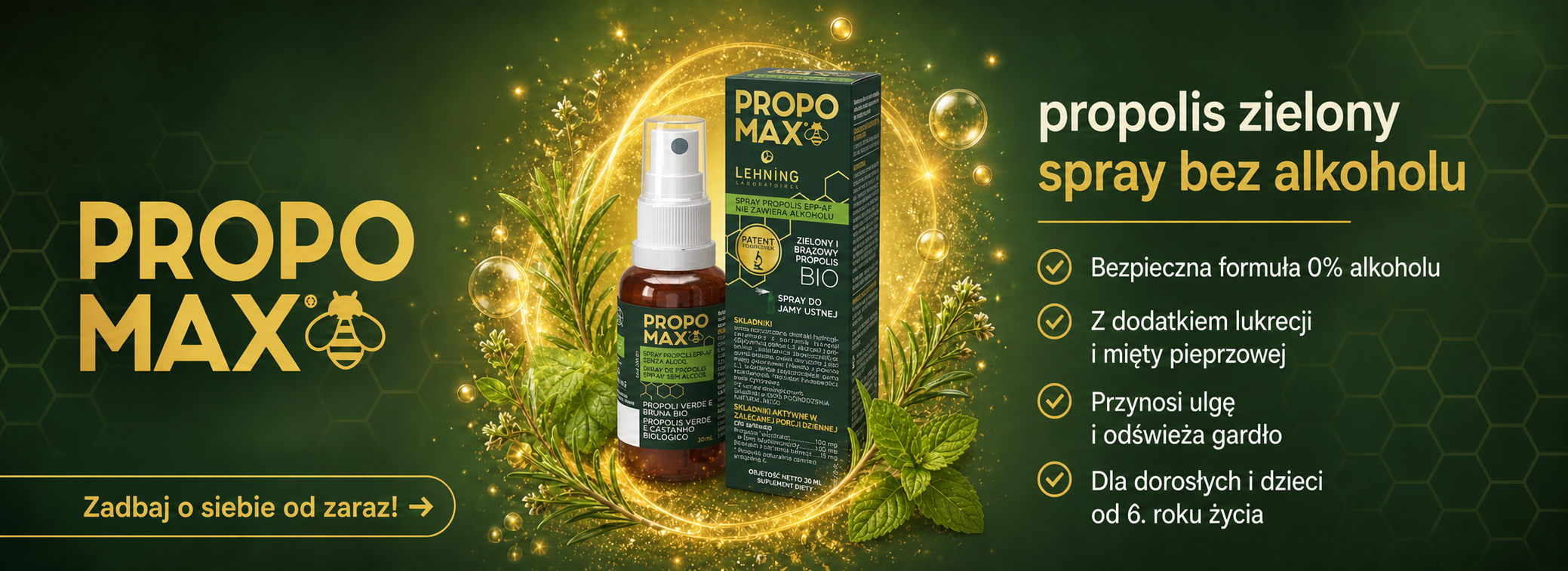 Lehning Propomax Brazylijski propolis zielony spray do jamy ustnej bez alkoholu 30 ml
