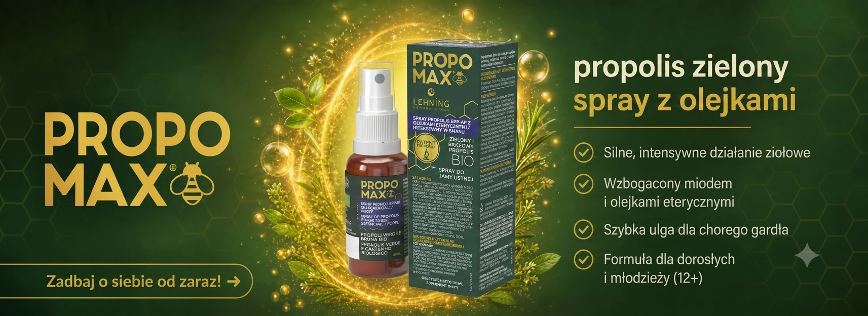 Lehning Propomax Brazylijski propolis zielony z olejkami eterycznymi spray do jamy ustnej 30 ml