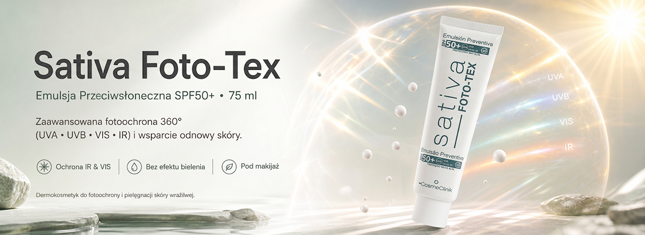 Baner Sativa Foto-Tex: tuba emulsji przeciwsłonecznej SPF50+ 75 ml w rozbłysku słońca