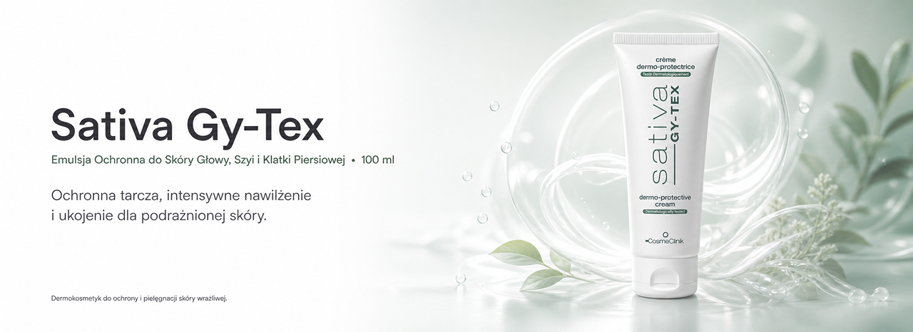 Baner Sativa Gy-Tex: tuba emulsji ochronnej 100 ml wśród zieleni i kropli wody