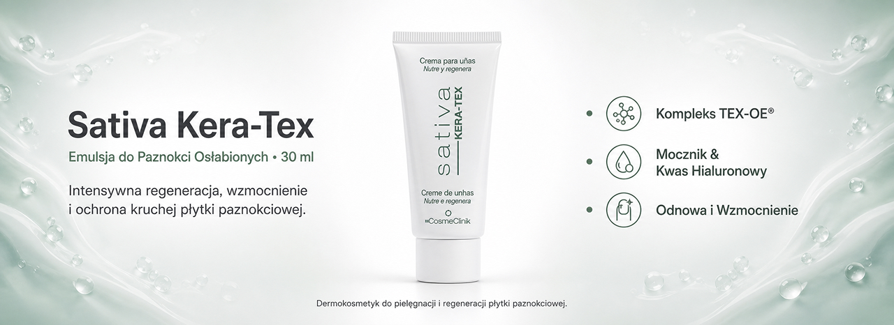 Baner Sativa Kera-Tex: tubka emulsji ochronnej do paznokci 30 ml na tle jedwabistych fal wody