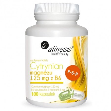 Opakowanie Aliness Cytrynian Magnezu 125 mg z B6, 100 kapsułek