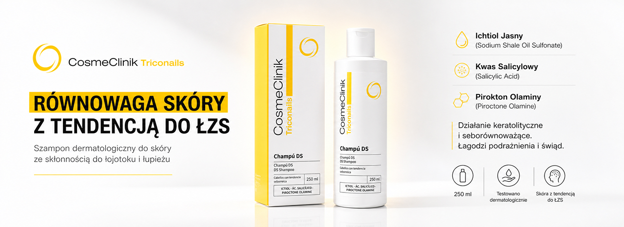 Baner Triconails DS: specjalistyczny szampon dermatologiczny do skóry głowy ze skłonnością do łojotoku i łupieżu