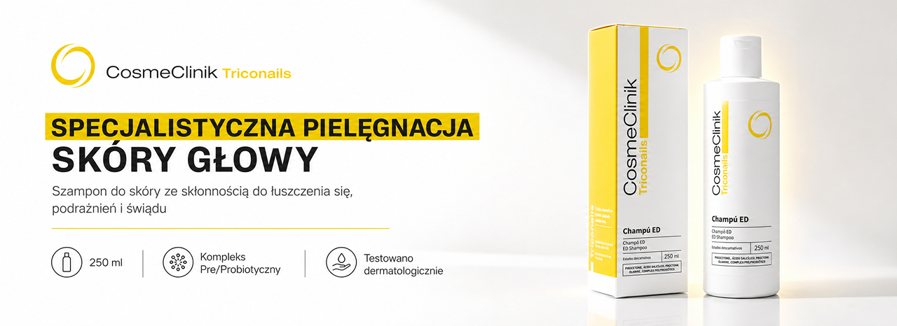Baner Triconails ED: specjalistyczna pielęgnacja skóry głowy ze skłonnością do łuszczenia się, podrażnień i świądu