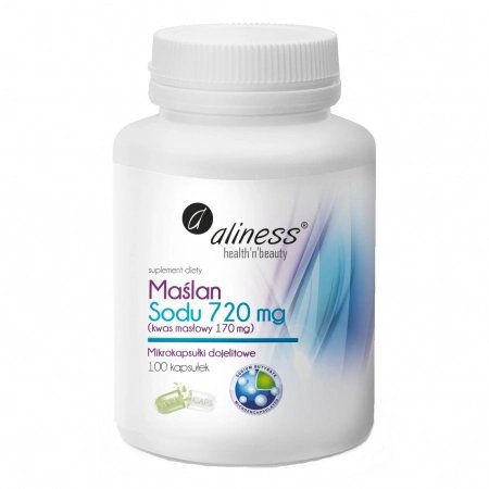 Opakowanie Aliness Maślan Sodu 720 mg, 100 kapsułek