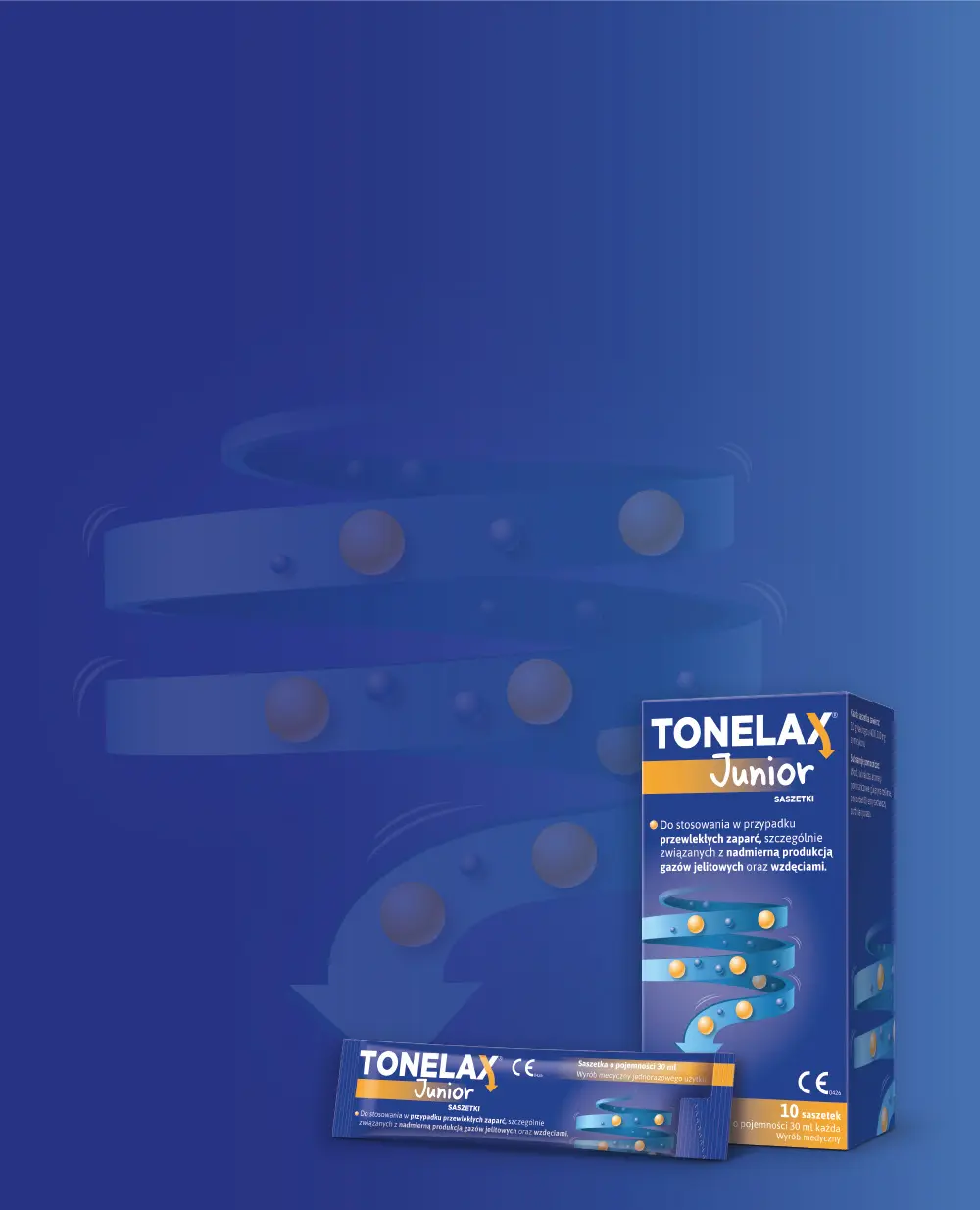 Tło sekcji z opakowaniem Tonelax Junior