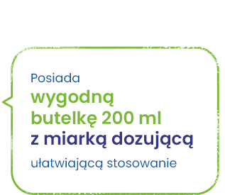 Stodal syrop posiada wygodną butelkę 200 ml z miarką dozującą ułatwiającą stosowanie