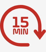 wpisana w okrąg strzałka otaczająca napis '15 min'