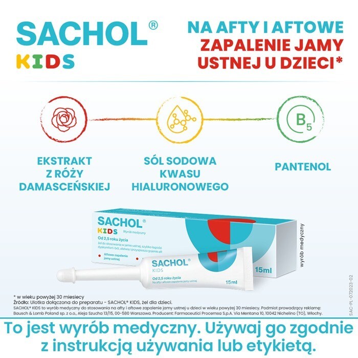 Sachol Kids żel na afty i aftowe zapalenie jamy ustnej dla dzieci, 15 ml