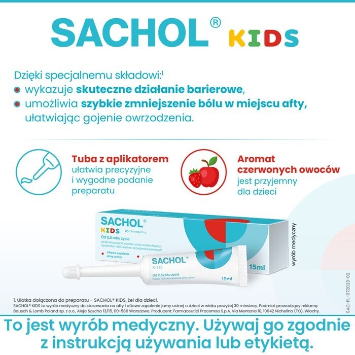 Sachol Kids żel na afty i aftowe zapalenie jamy ustnej dla dzieci, 15 ml