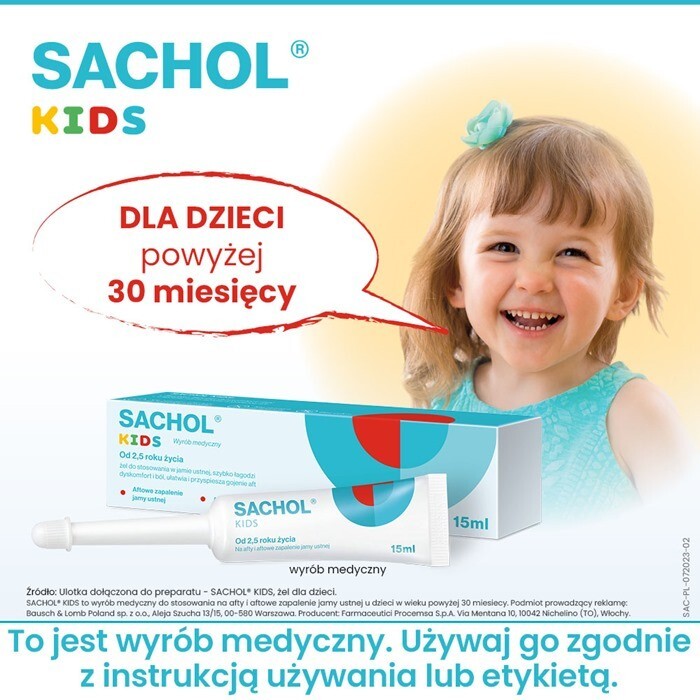 Sachol Kids żel na afty i aftowe zapalenie jamy ustnej dla dzieci, 15 ml