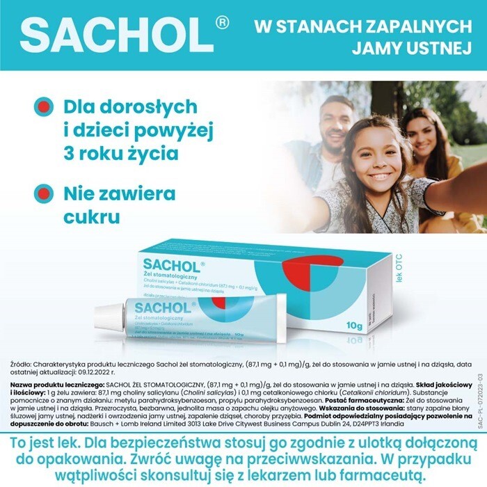 Sachol żel stomatologiczny na zapalenie dziąseł jamy ustnej i afty, 10 g