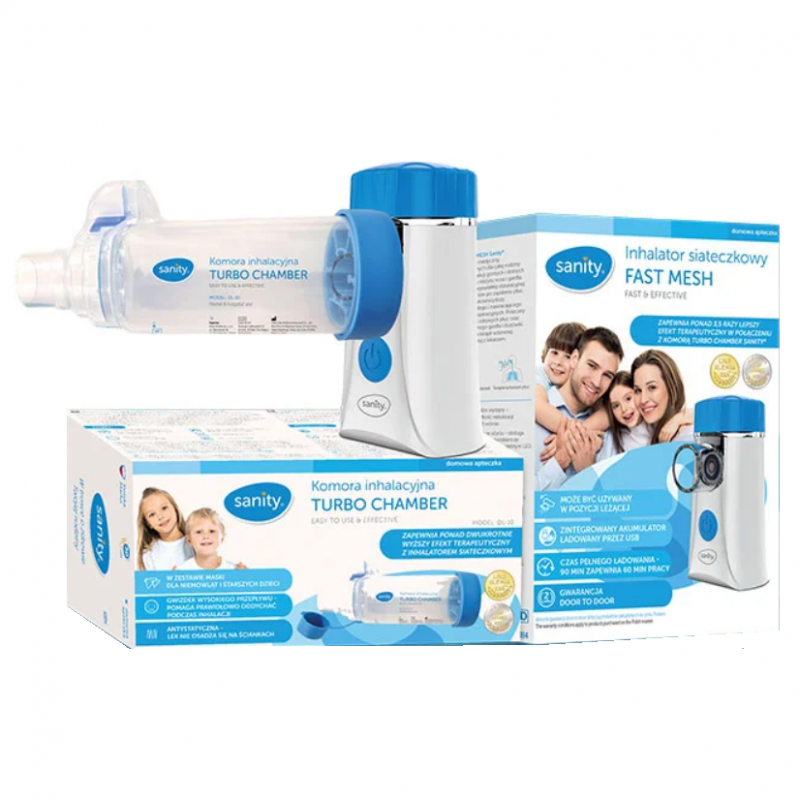 Sanity Fast Mesh Inhalator siateczkowy, 1 szt. + Turbo Chamber Komora inhalacyjna, 1 szt.