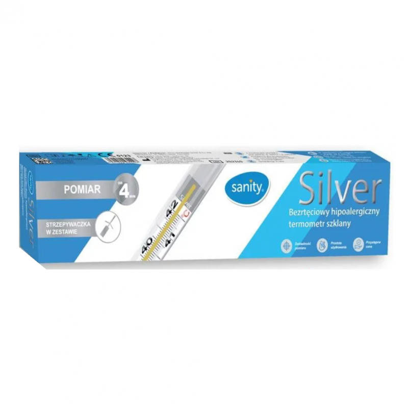 Sanity Silver 6000-A Bezrtęciowy hipoalergiczny termometr szklany, 1 szt.