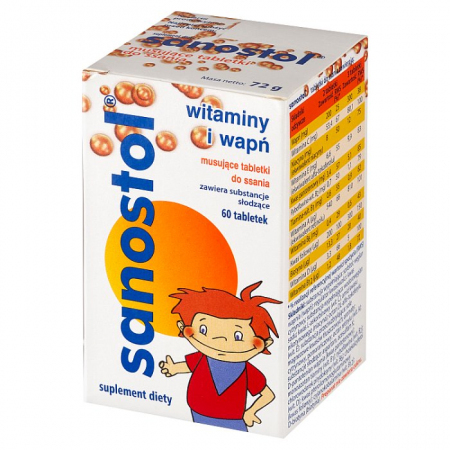 Sanostol tabletki musujące do ssania z witaminami i wapniem, 60 szt.