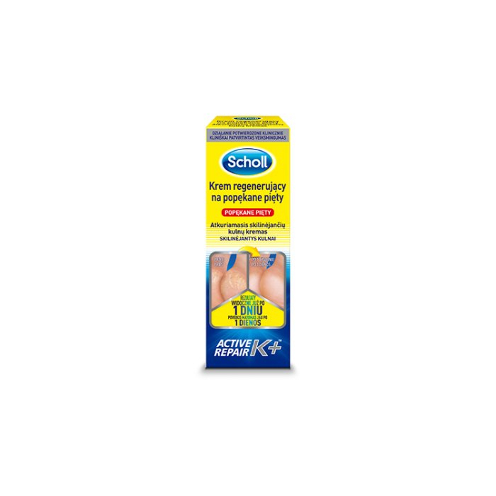 Scholl krem regenerujący na popękane pięty K+, 60 ml