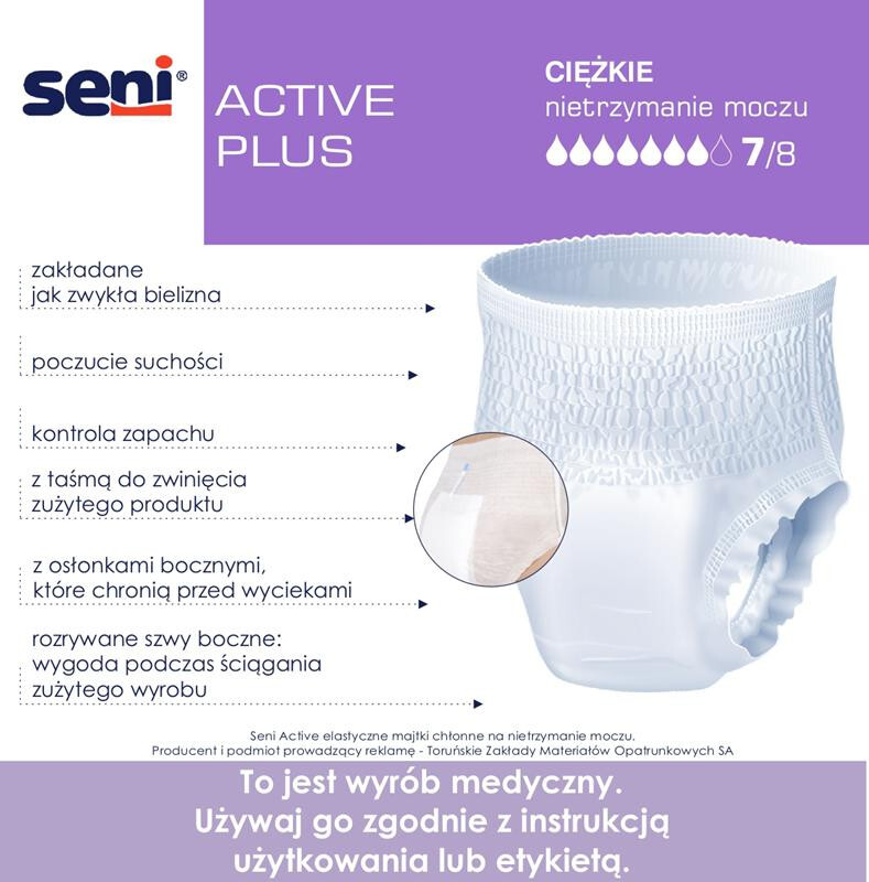 SENI ACTIVE PLUS M Majtki chłonne (80-110cm) 10 szt.