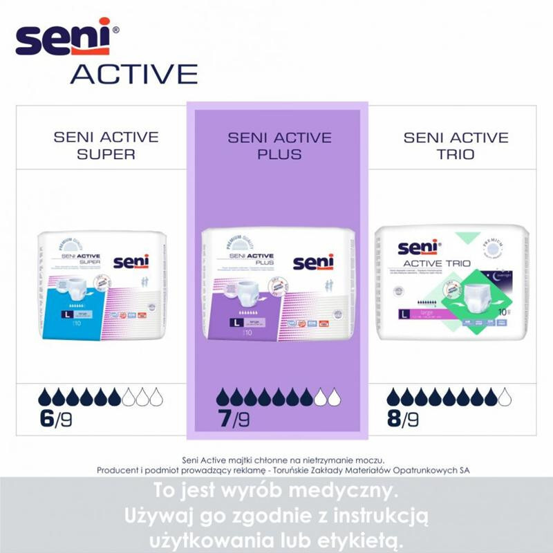 SENI ACTIVE PLUS XL Majtki chłonne (120-160cm) 10 szt.