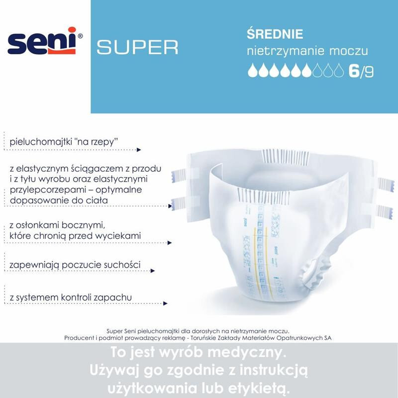 Seni Super pieluchomajtki dla dorosłych rozmiar M, 10 szt.