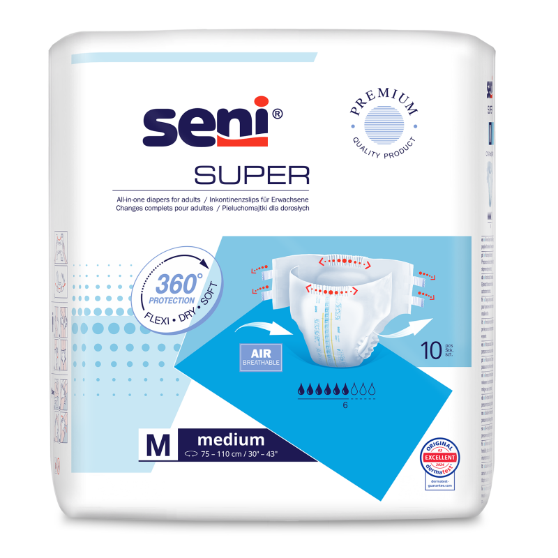 Seni Super pieluchomajtki dla dorosłych rozmiar M, 10 szt.