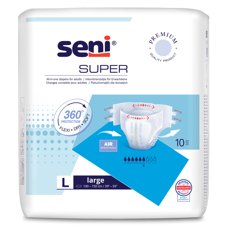 Seni Super pieluchomajtki na nietrzymanie moczu rozmiar L, 10 szt.