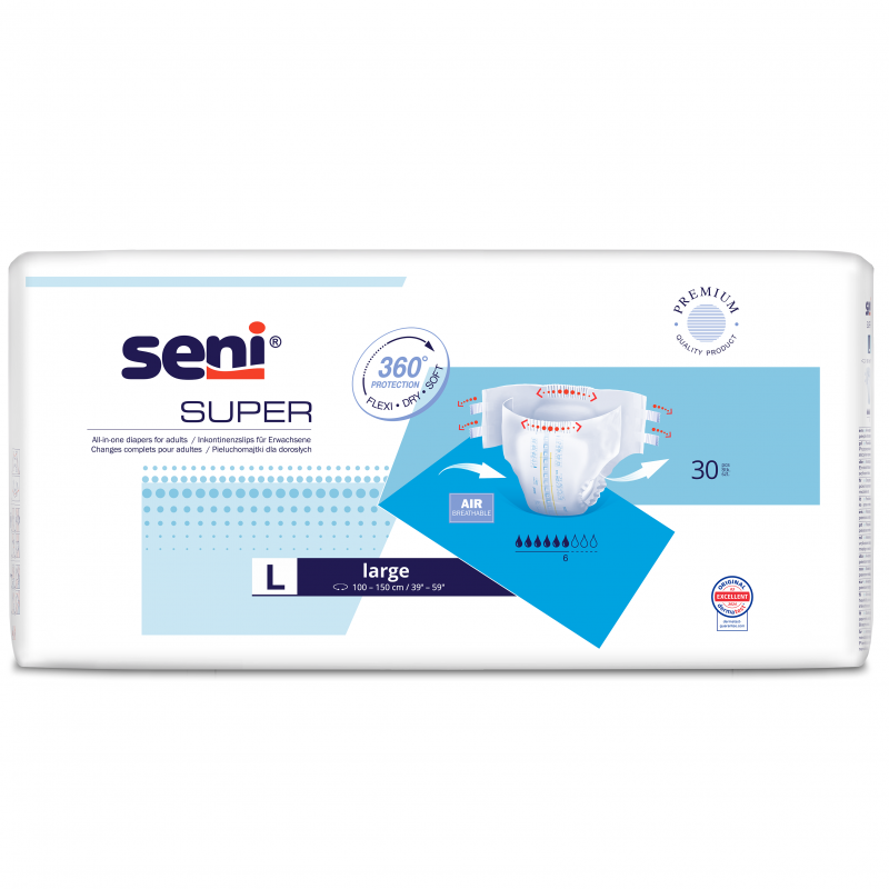 Seni Super pieluchomajtki na nietrzymanie moczu rozmiar L, 30 szt.