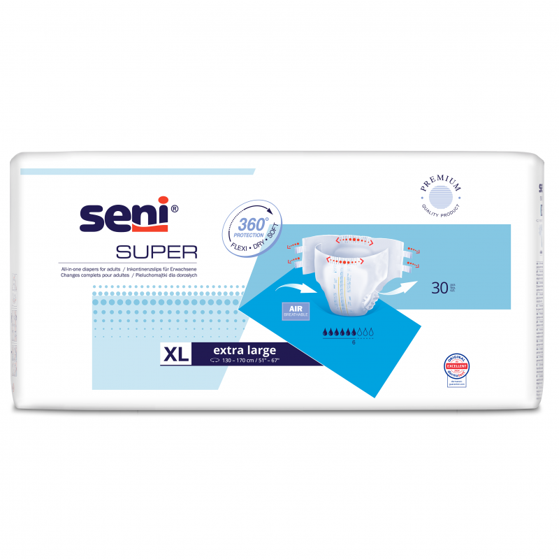 Seni Super pieluchomajtki na nietrzymanie moczu rozmiar XL, 30 szt.