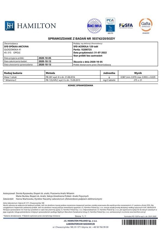 SFD Acerola tabletki, 120 szt.