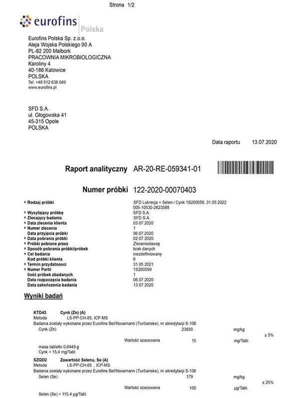 SFD Lukrecja cynk + selen 90 tabletek