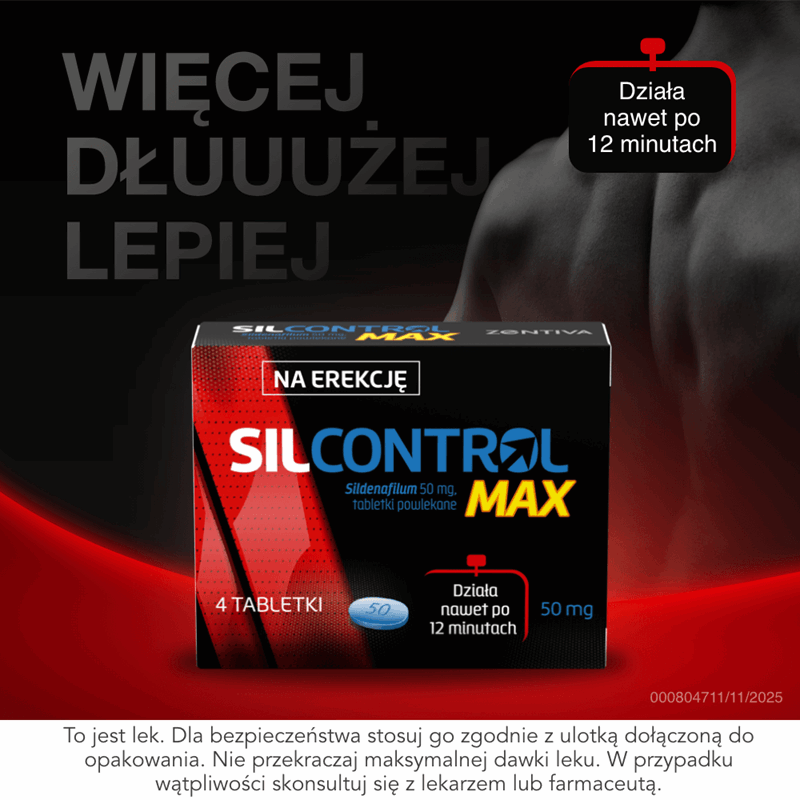 Silcontrol Max 50 mg tabletki na zaburzenia erekcji dla mężczyzn, 4 szt.