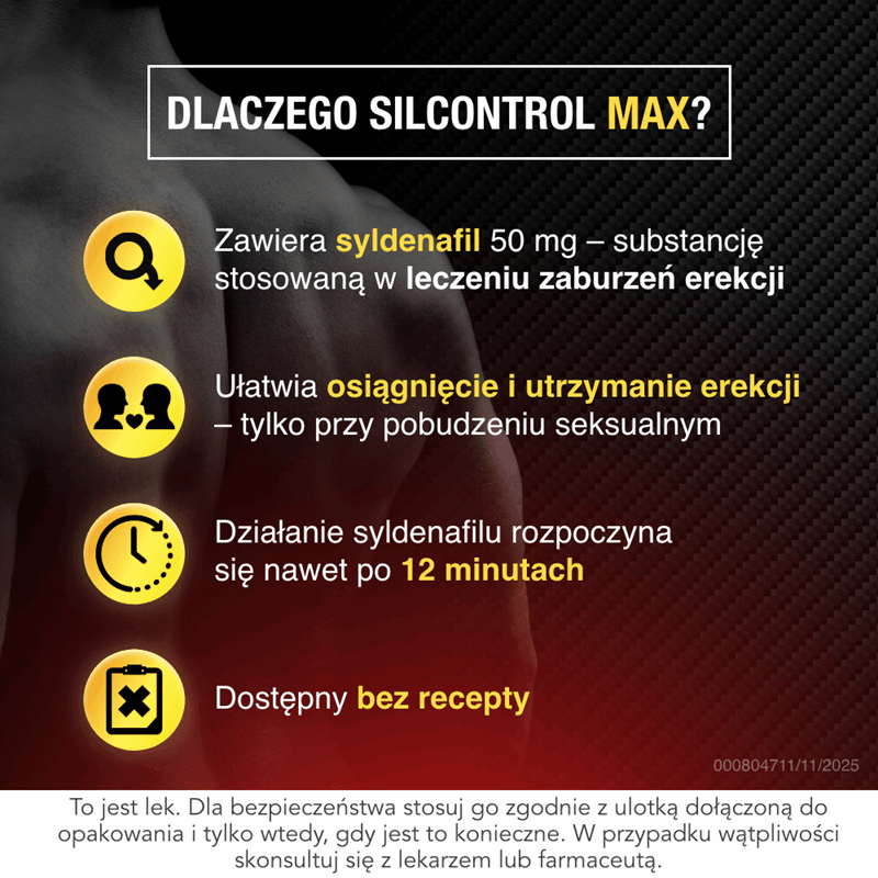 Silcontrol Max 50 mg tabletki na zaburzenia erekcji dla mężczyzn, 4 szt.