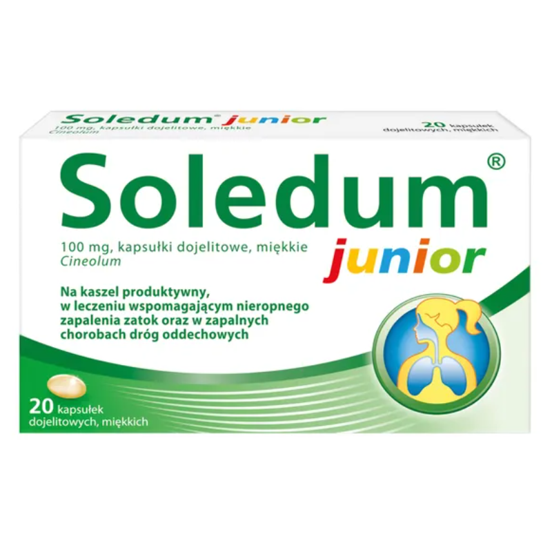 Soledum junior 100 mg kapsułki na stany zapalne dróg oddechowych, 20 szt.
