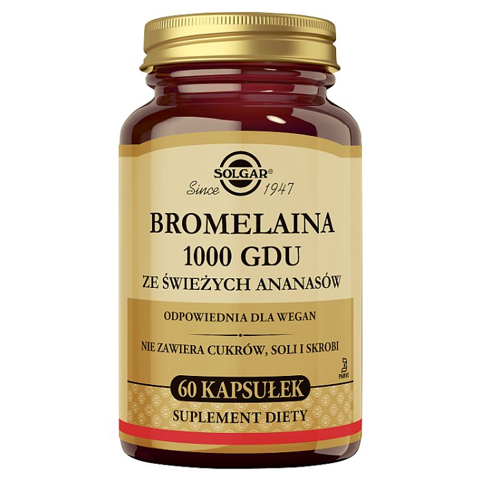 SOLGAR Bromelaina 1000 GDU ze świeżych ananasów 60 kapsułek