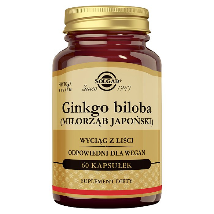 SOLGAR Ginkgo Biloba - wyciąg z liści miłorzębu japońskiego 60 kapsułek