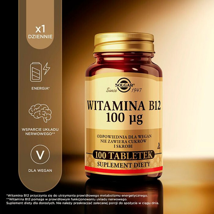 SOLGAR Naturalna Witamina B12 100 mcg 100 tabletek