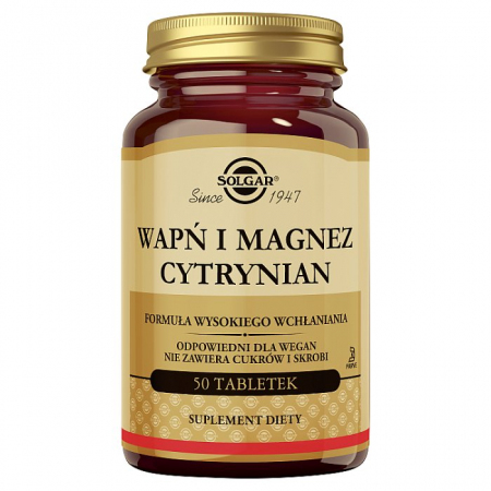 SOLGAR Wapń i Magnez w postaci cytrynianu 50 tabletek