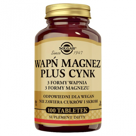 SOLGAR Wapń,Magnez plus Cynk 100 tabletek