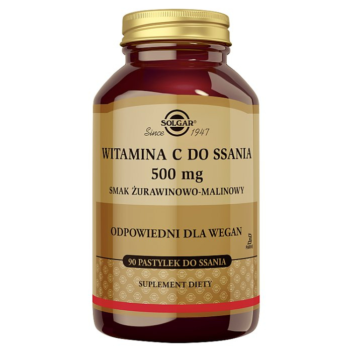 SOLGAR Witamina C 500 mg (smak żurawionowo-malinowy) 90 pastylek do ssania