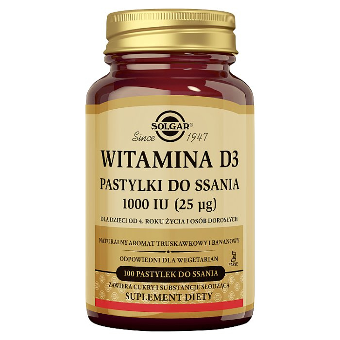 SOLGAR Witamina D3 1000 IU 100 pastylek do ssania