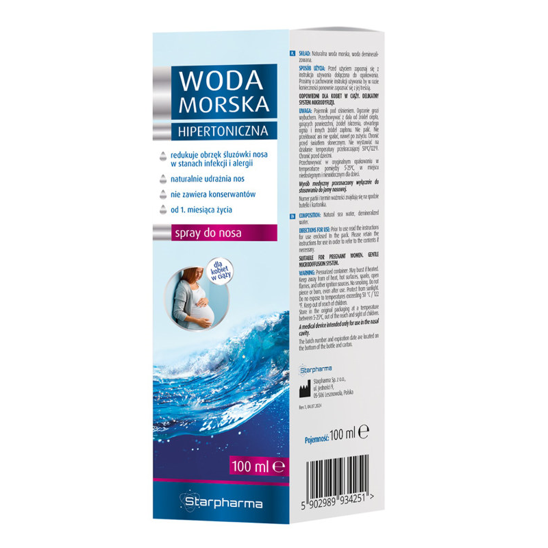 Starpharma Hipertoniczna woda morska do nosa w sprayu, 100 ml