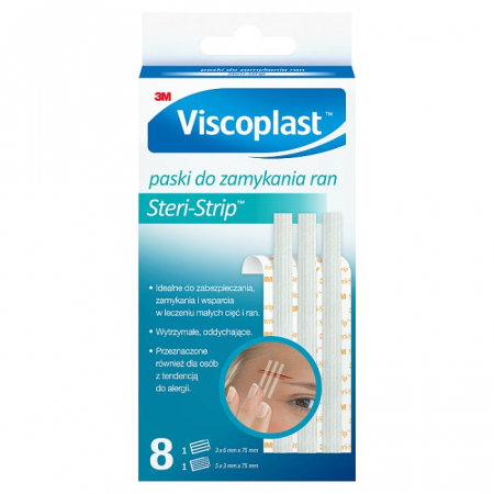 STERI-STRIP Paski do zamykania ran 5 listków (3mm x 75mm) i 3 listki (6mm x 75mm), 8 szt.