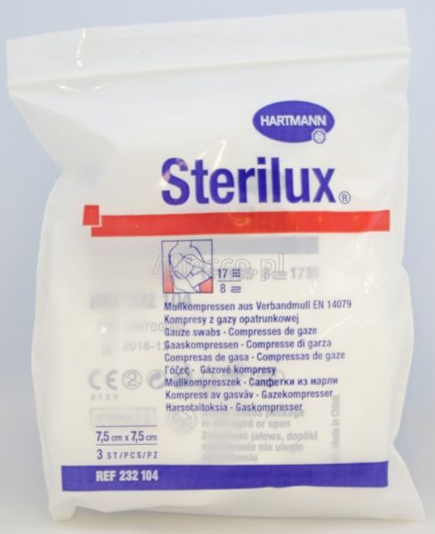 STERILUX Kompresy jałowy 17 nitek 8 warstw 7,5cm x 7,5cm 3 szt.