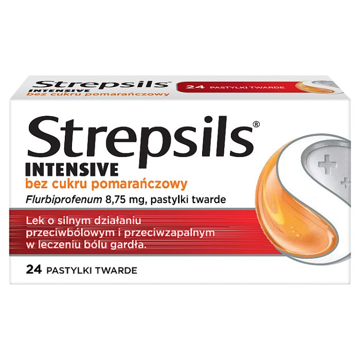 Strepsils Intensive smak pomarańczowy 24 tabletek do ssania bez cukru