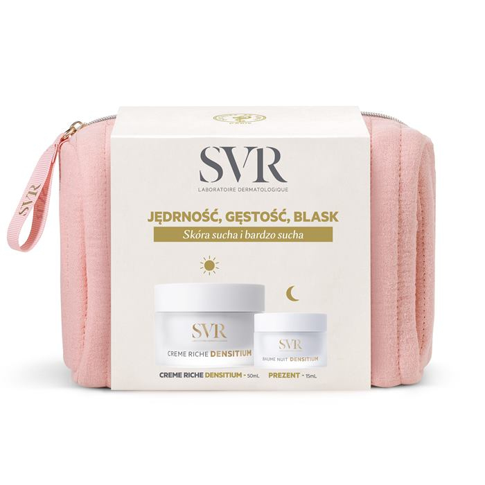 SVR Densitium zestaw: Krem bogaty na dzień, 50 ml + Balsam na noc, 15 ml + kosmetyczka