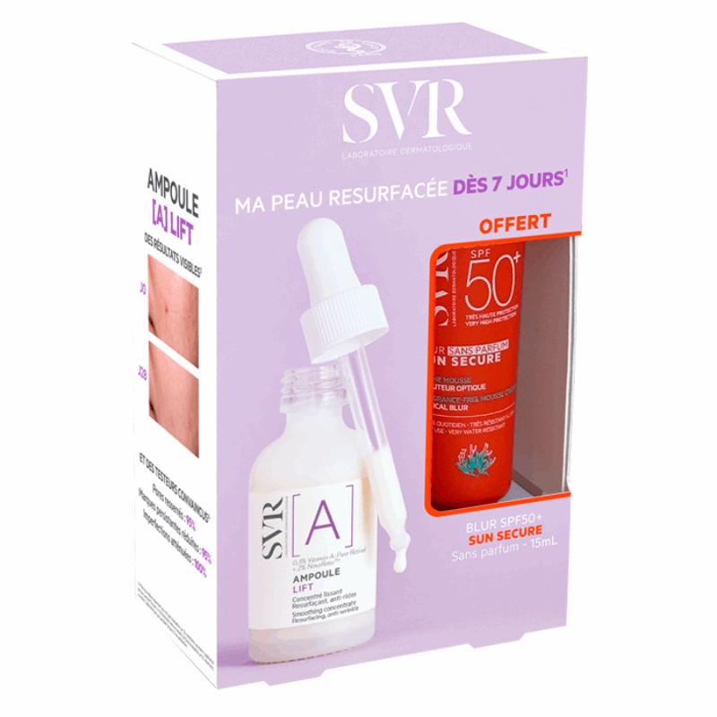 SVR Zestaw (A Ampoule Lift serum, 30 ml + Sun Secure Blur SPF50+ Sans Parfum krem-mus, 15 ml) 1 szt.