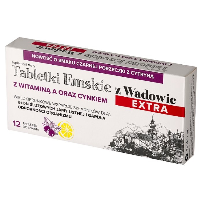 Tabletki Emskie z Wadowic Extra do ssania o smaku czarnej porzeczki z cytryną, 12 szt.