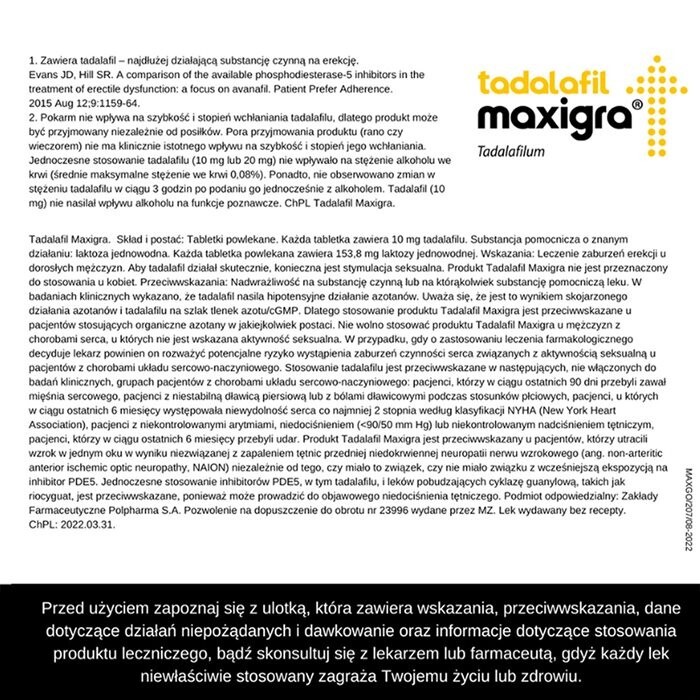 Tadalafil Maxigra 10 mg 2 tabletki powlekane