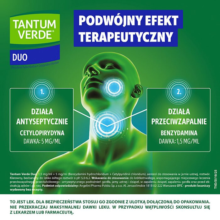 Tantum Verde Duo 1,5 mg/ml + 5 mg/ml aerozol do stosowania w jamie ustnej, 15 ml