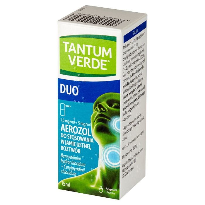Tantum Verde Duo 1,5 mg/ml + 5 mg/ml aerozol do stosowania w jamie ustnej, 15 ml